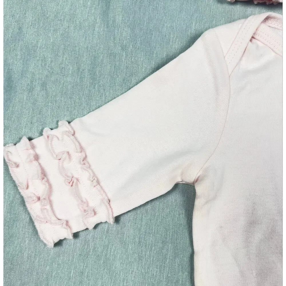 Hartstrings Baby Pink Ruffle Romper & Hat Set 6M Cotton NWOT Vintage Girl READ